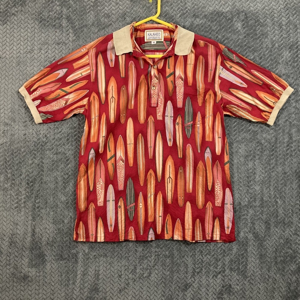 Vintage RJC Kalaheo Hawaiian Polo Shirt Mens M Surfing Surf Board Hawaii USA